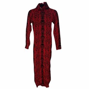 Fashion Nova Red and Black Long Sleeve Dress